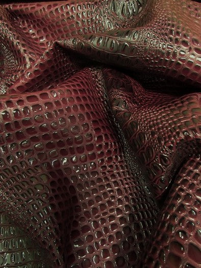 Dark Wine Florida Gator 3D Embossed Vinyl Fabric / Sold By The Yard