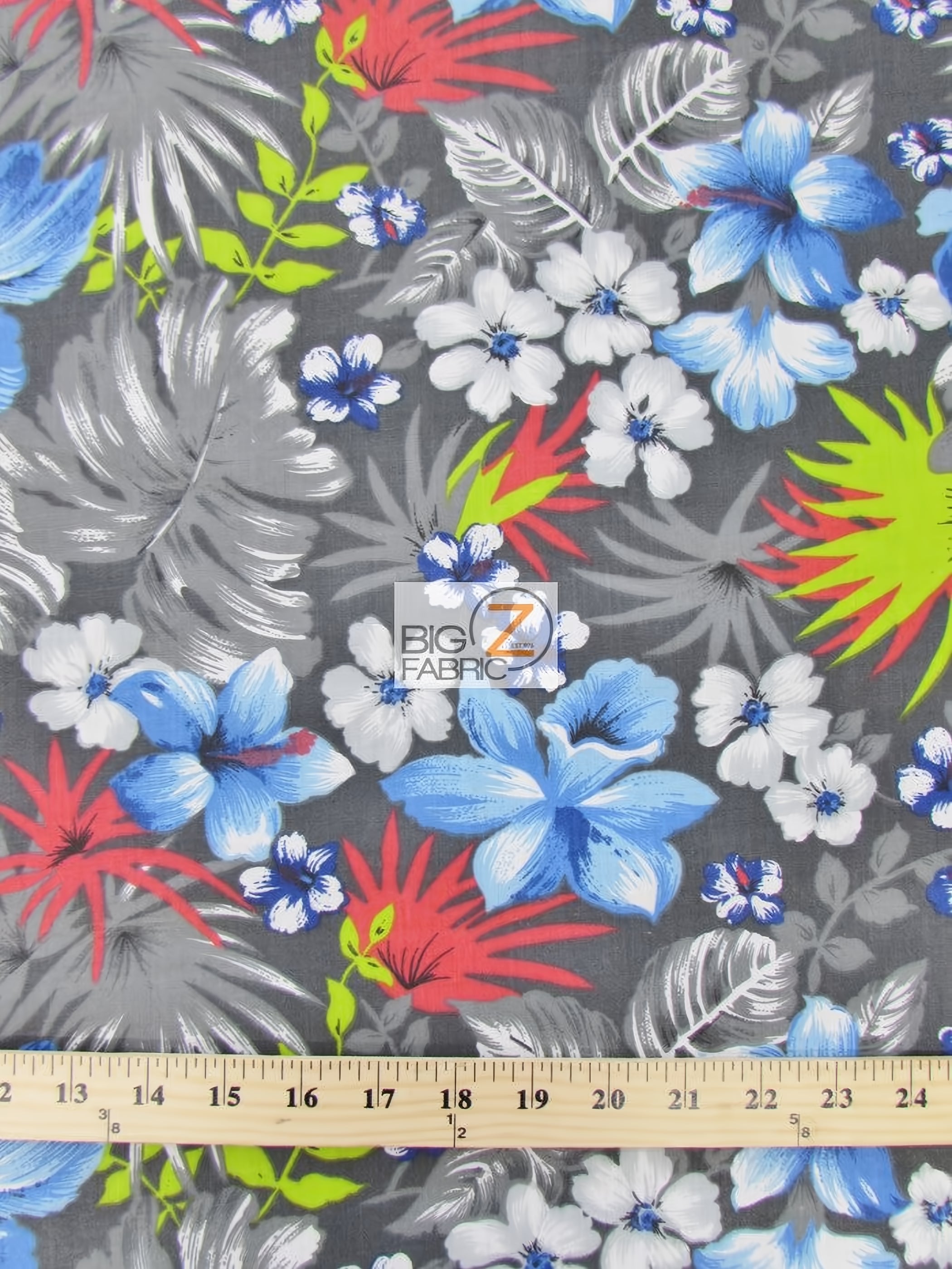 Poly Cotton Printed Fabric Flower Mix / Gray / Sold By The Yard