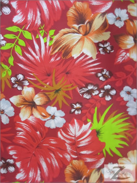 Poly Cotton Printed Fabric Flower Mix / Red / Sold By The Yard