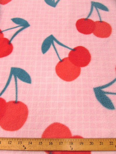 Fleece Printed Fabric / Cherry Fruit Toss Pink / Sold By The Yard