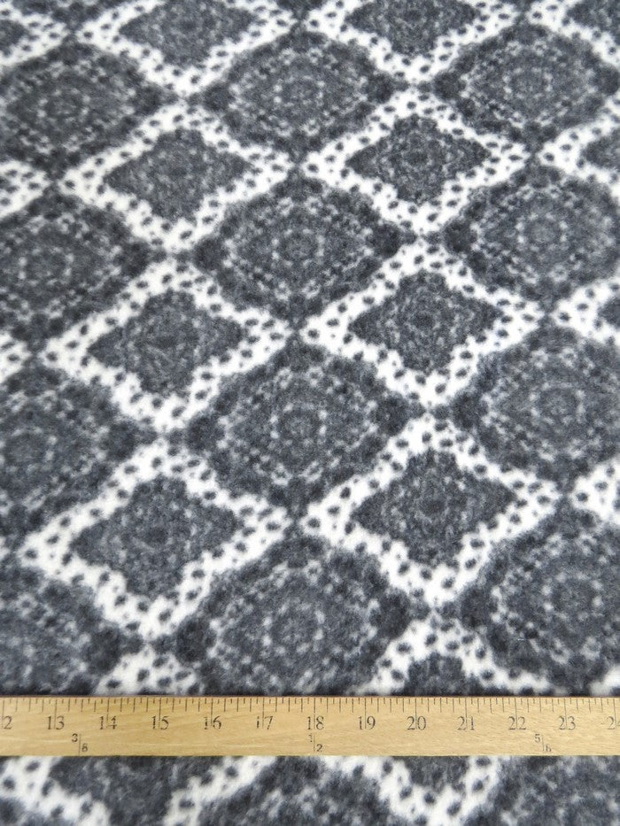 Fleece Printed Fabric / Damask Diamond White/Charcoal / Sold By The Yard