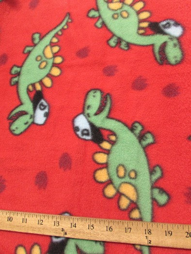 Fleece Printed Fabric / Playful Dinosaurs Red / Sold By The Yard