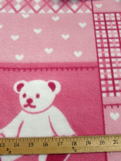 Fleece Printed Fabric / Teddy Bears Pink / Sold By The Yard
