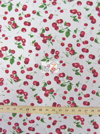 Fruit Print Poly Cotton Fabric / (Cherry) White / 50 Yard Bolt