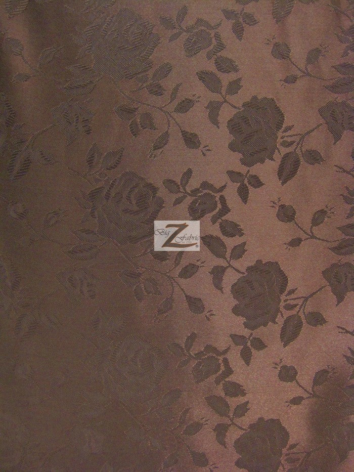 Floral Rose Jacquard Satin Fabric / Brown / Sold By The Yard