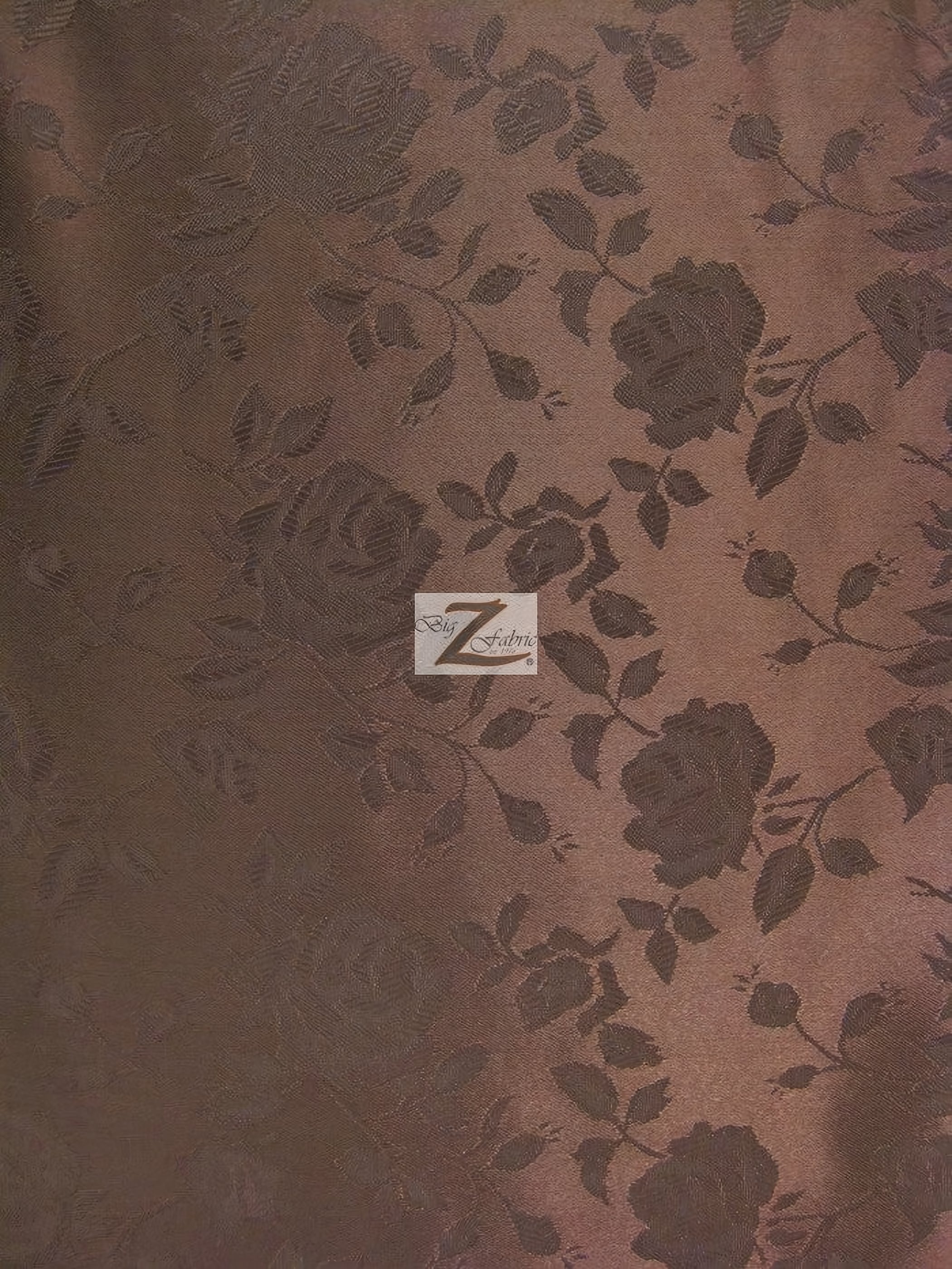 Floral Rose Jacquard Satin Fabric / Brown / Sold By The Yard