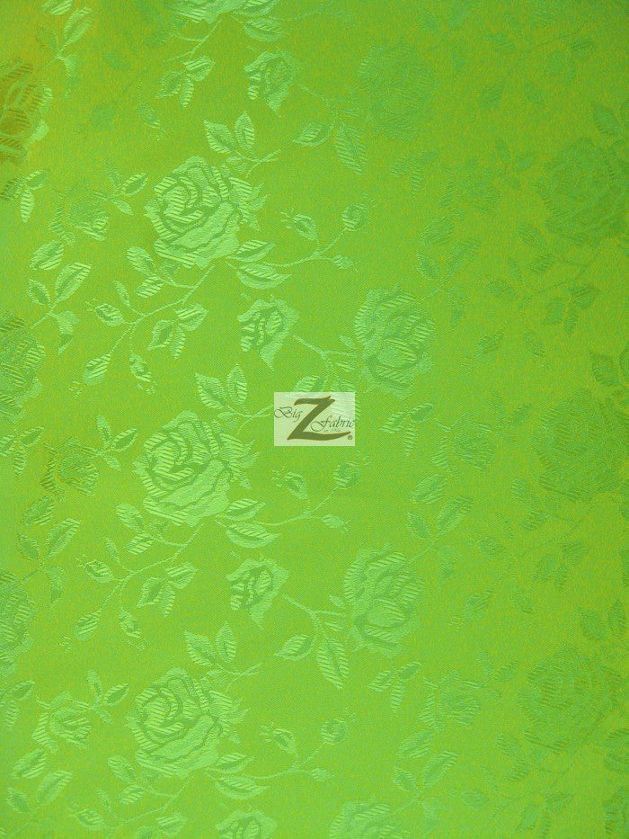 Floral Rose Jacquard Satin Fabric / Lime Green / Sold By The Yard