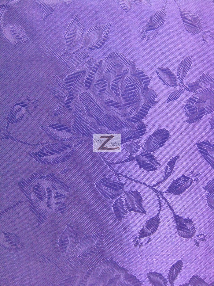 Floral Rose Jacquard Satin Fabric / Lavender / Sold By The Yard