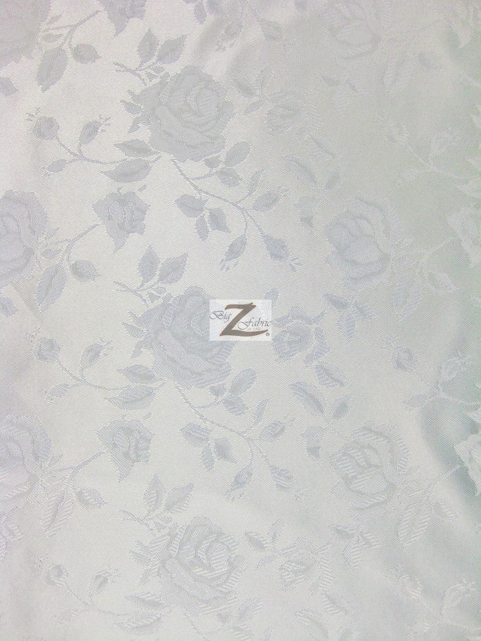 Floral Rose Jacquard Satin Fabric / White / Sold By The Yard