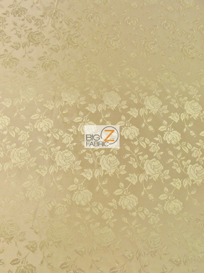 Floral Rose Jacquard Satin Fabric / Champagne / Sold By The Yard