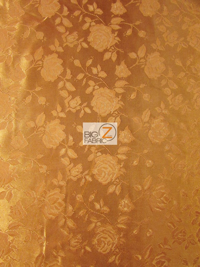 Floral Rose Jacquard Satin Fabric / Cinnamon / Sold By The Yard