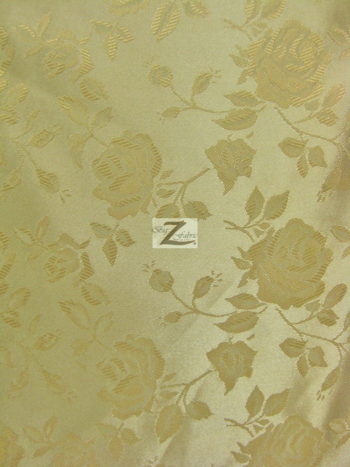 Floral Rose Jacquard Satin Fabric / Dark Gold / Sold By The Yard