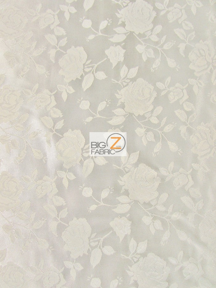 Floral Rose Jacquard Satin Fabric / Ivory / Sold By The Yard
