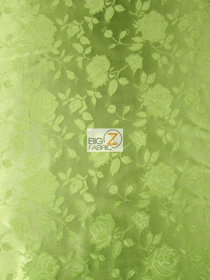 Floral Rose Jacquard Satin Fabric / Kiwi / Sold By The Yard