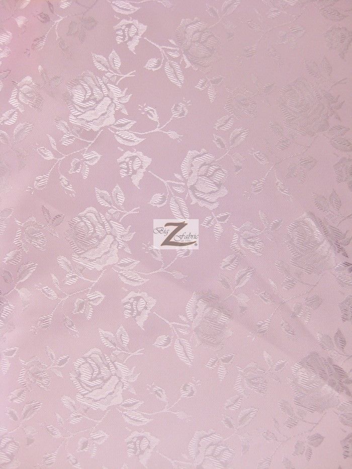 Floral Rose Jacquard Satin Fabric / Light Pink / Sold By The Yard