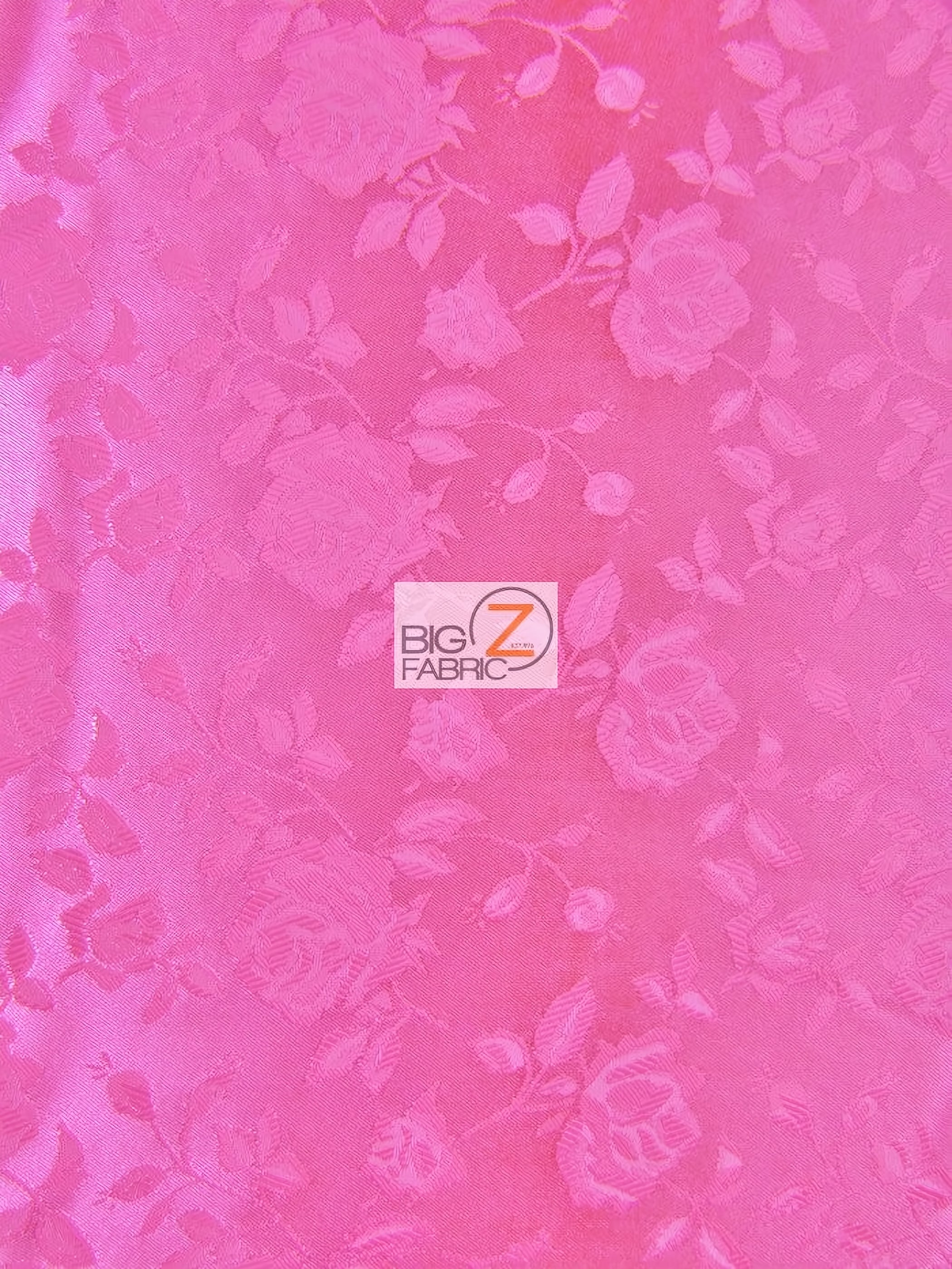 Floral Rose Jacquard Satin Fabric / Neon Pink / Sold By The Yard