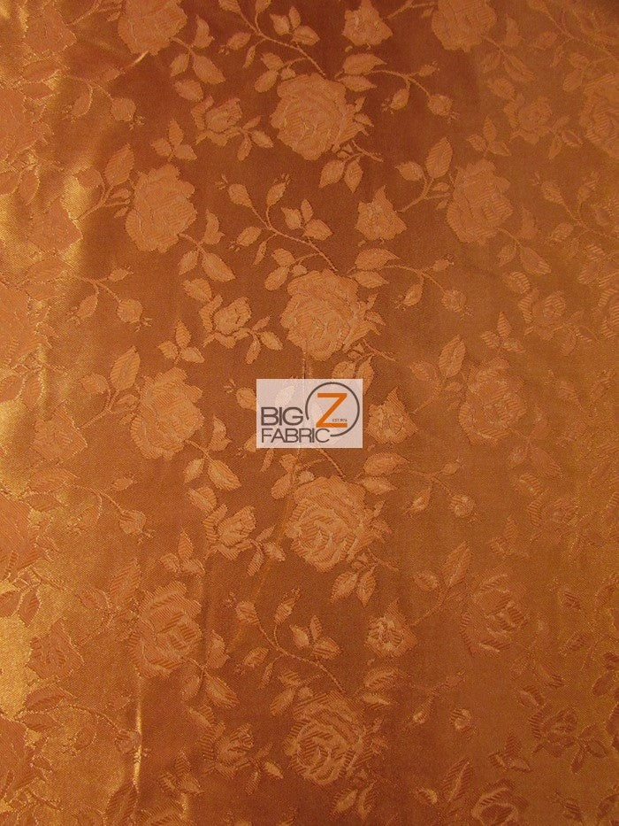 Floral Rose Jacquard Satin Fabric / Rust / Sold By The Yard