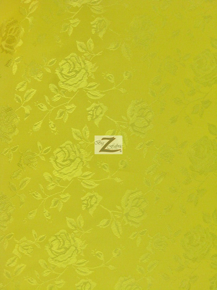Floral Rose Jacquard Satin Fabric / Yellow / Sold By The Yard