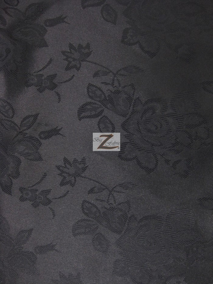 Floral Rose Jacquard Satin Fabric / Black / Sold By The Yard