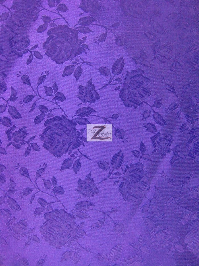 Floral Rose Jacquard Satin Fabric / Purple / Sold By The Yard