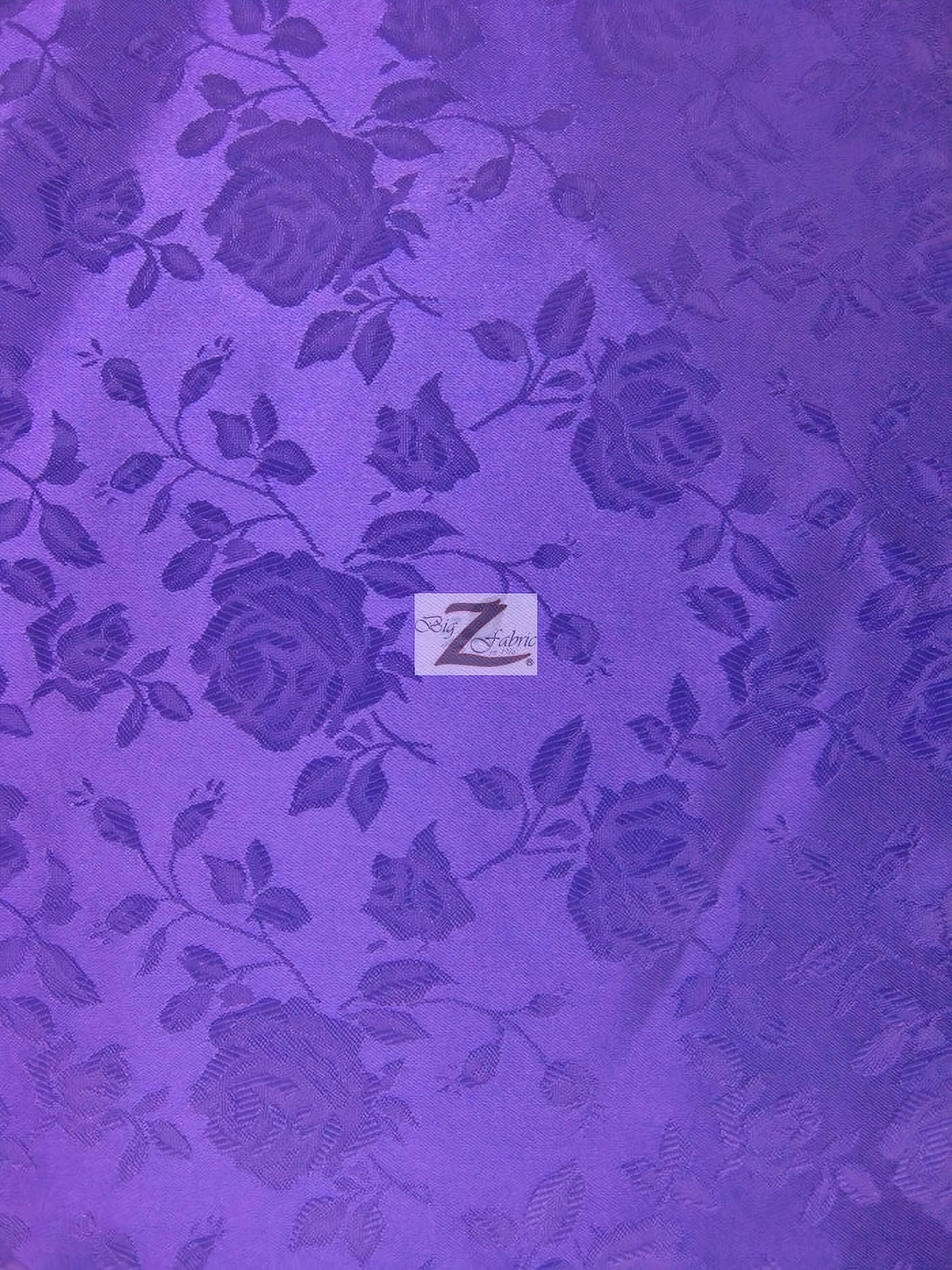 Floral Rose Jacquard Satin Fabric / Purple / Sold By The Yard