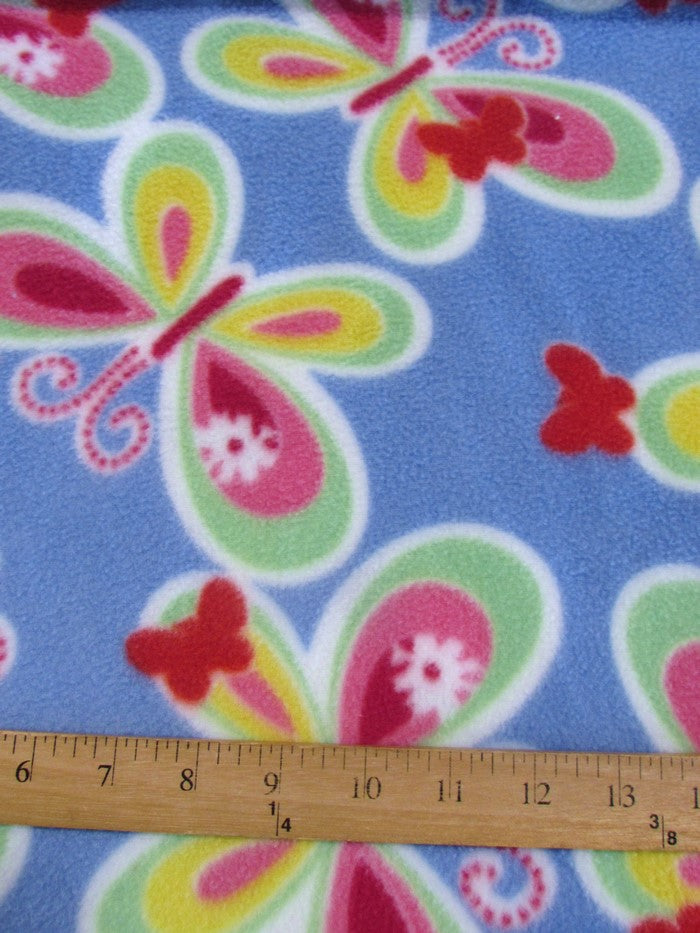 Fleece Printed Fabric / Summer Butterflies Aqua / Sold By The Yard
