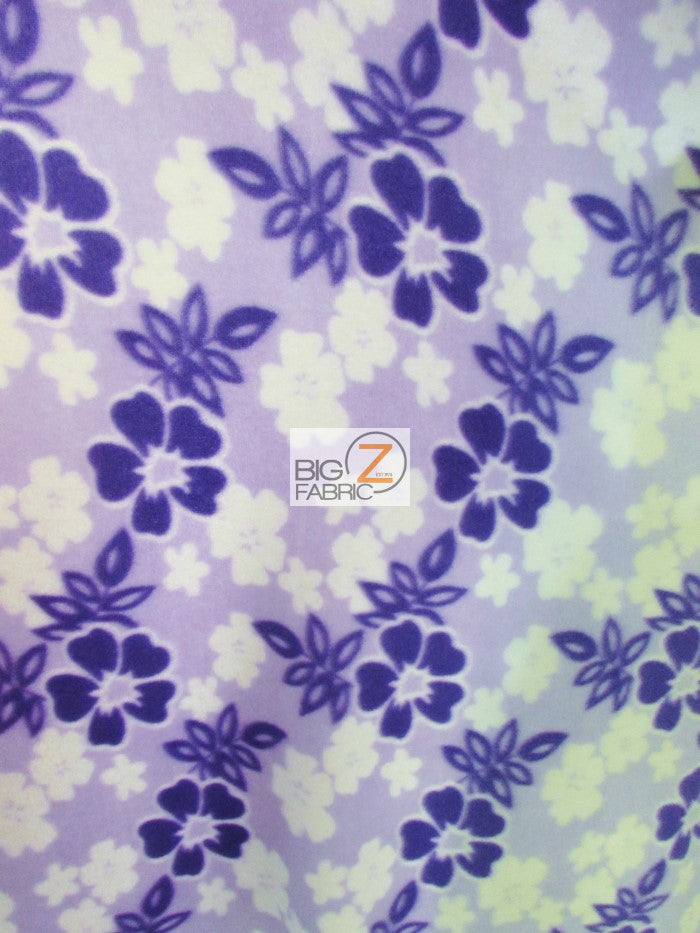 Fleece Printed Fabric / Hawaiian Nights Floral Lavender / Sold By The Yard