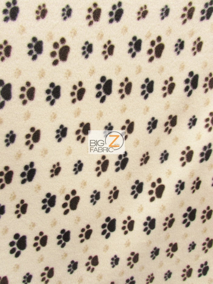 Fleece Printed Fabric / Paw Print Toss Cream/Brown / Sold By The Yard