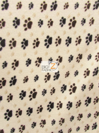 Fleece Printed Fabric / Paw Print Toss Cream/Brown / Sold By The Yard