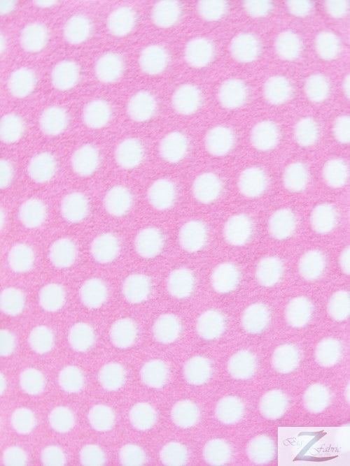 Fleece Printed Fabric Polka Dot / Light Pink/White Dots / Sold By The Yard