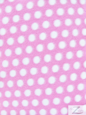 Fleece Printed Fabric Polka Dot / Light Pink/White Dots / Sold By The Yard