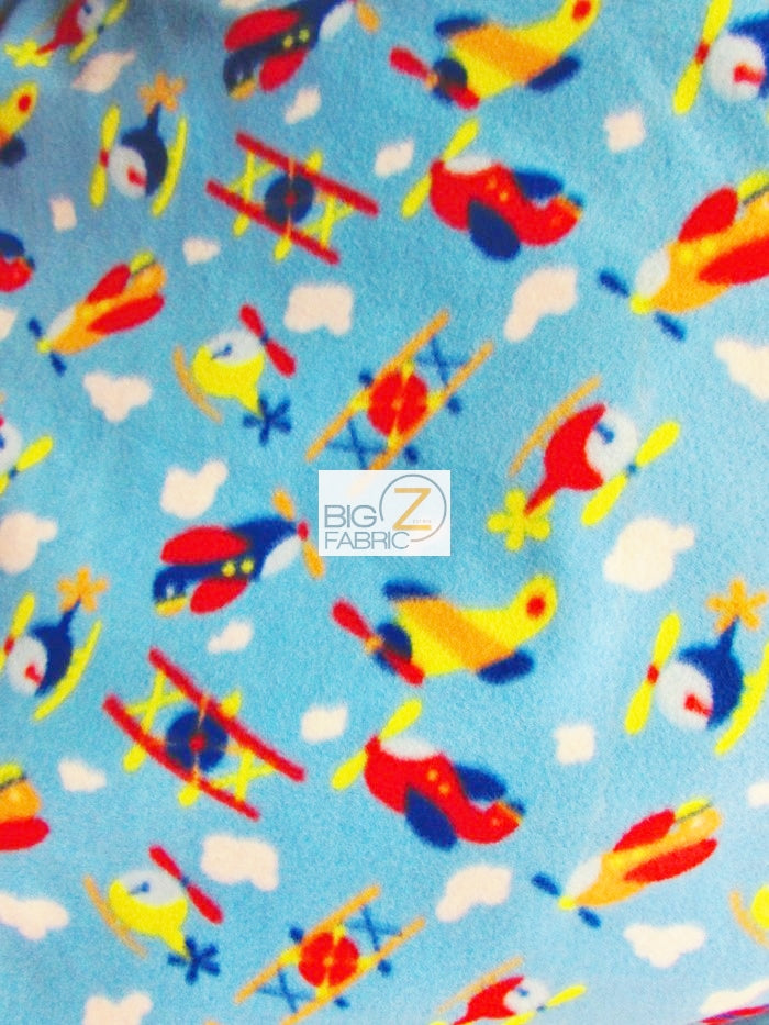 Fleece Printed Fabric / Airplanes In The Sky / Sold By The Yard