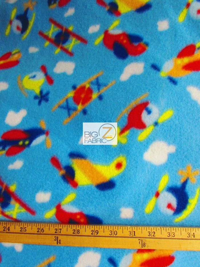 Fleece Printed Fabric / Airplanes In The Sky / Sold By The Yard - 0