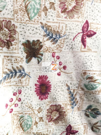 Fleece Printed Fabric Flower / Floral Garden / Sold By The Yard