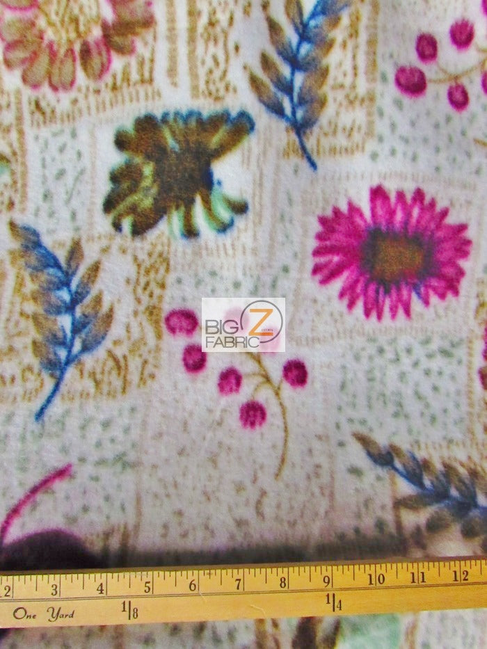 Fleece Printed Fabric Flower / Floral Garden / Sold By The Yard - 0