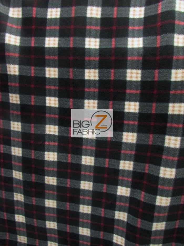 Fleece Printed Fabric / Checkered Plaid Black/Red/White / Sold By The Yard