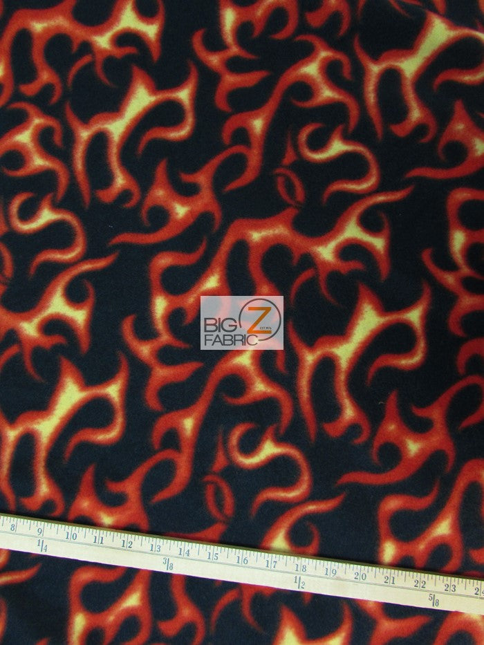 Fleece Printed Fabric Fire Flame / Black/Orange Flames / Sold By The yard