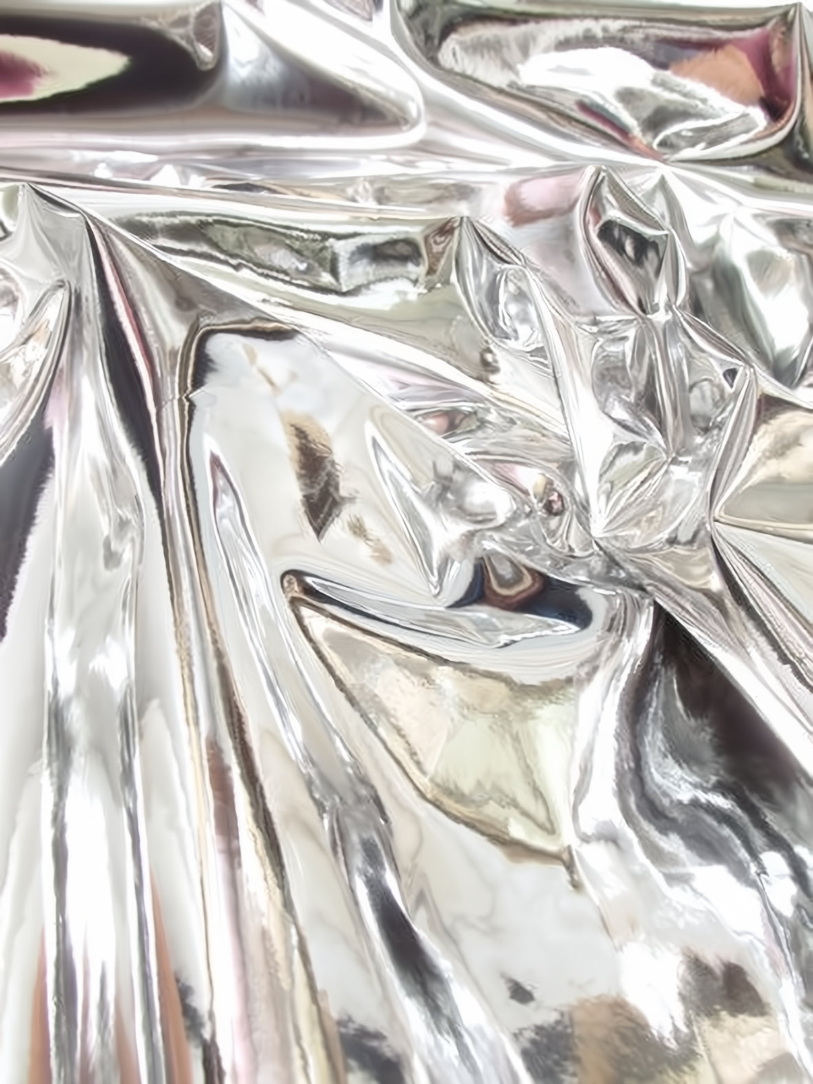 Silver (Second Quality Goods) Chrome Mirror Reflective Vinyl Fabric / Sold By The Yard