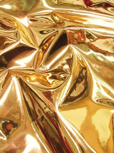 Chrome Mirror Reflective Vinyl Fabric / Gold / By The Roll - 30 Yards