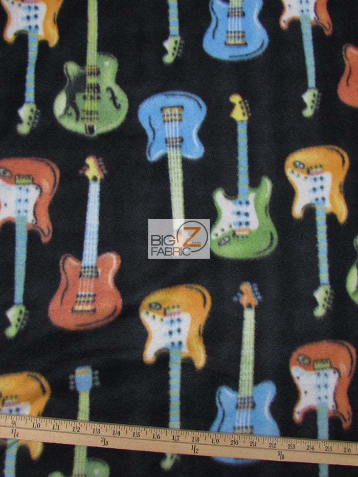 Fleece Printed Fabric Instrument Guitar / Guitars All-Over Black / Sold By The Yard
