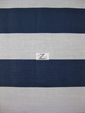 Poly Cotton 2 Inch Giant Stripe Fabric / White/Blue / Sold By The Yard