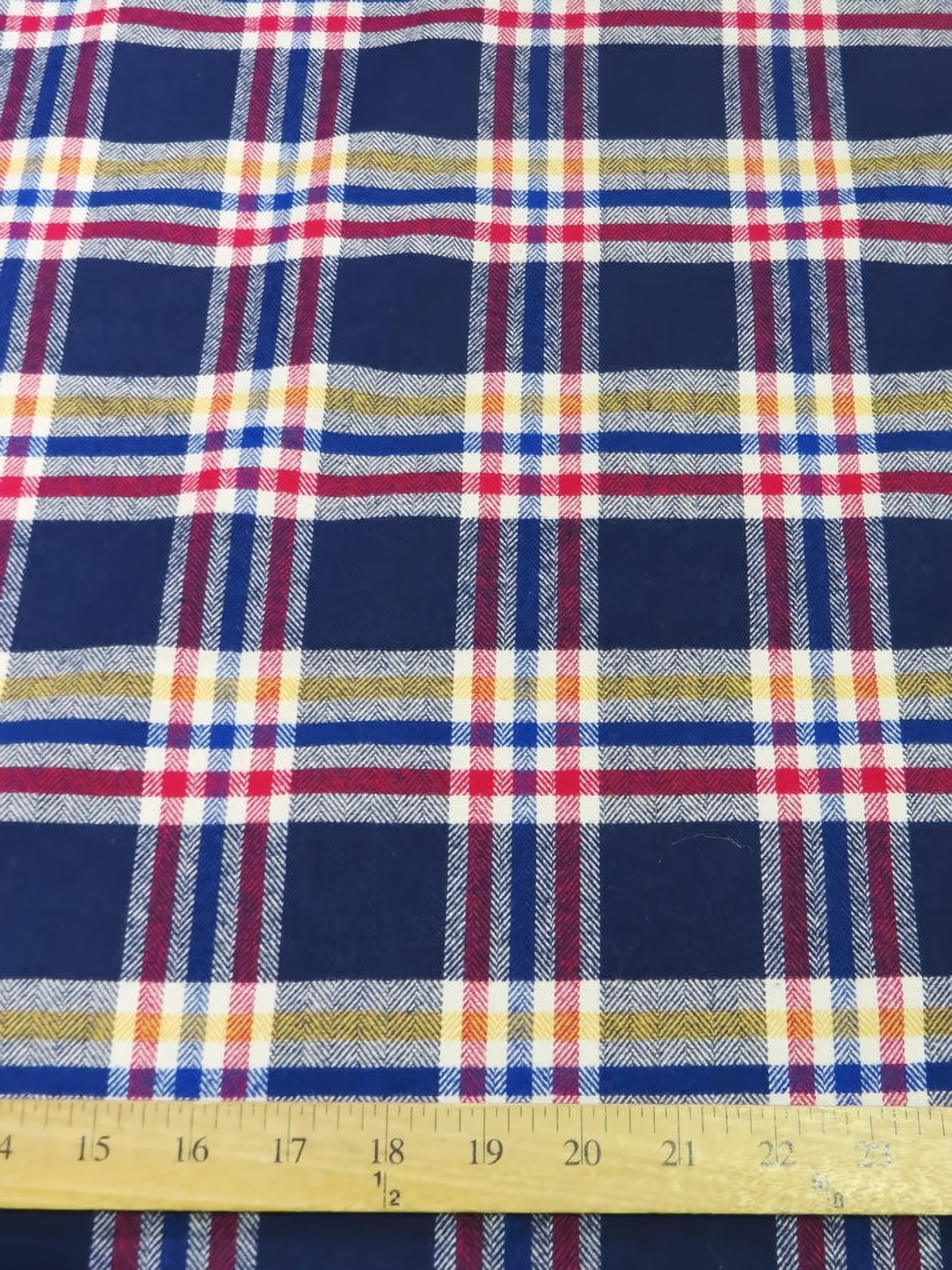 Heavy Tartan Plaid Uniform Apparel Flannel Fabric / Navy/Red/Yellow / Sold By The Yard