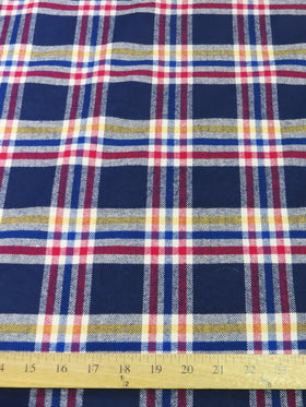 Heavy Tartan Plaid Uniform Apparel Flannel Fabric / Navy/Red/Yellow / Sold By The Yard