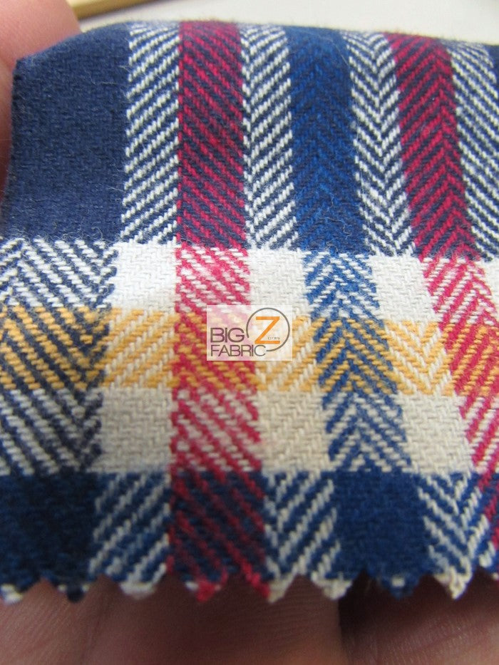 Heavy Tartan Plaid Uniform Apparel Flannel Fabric / Navy/Red/Yellow / Sold By The Yard