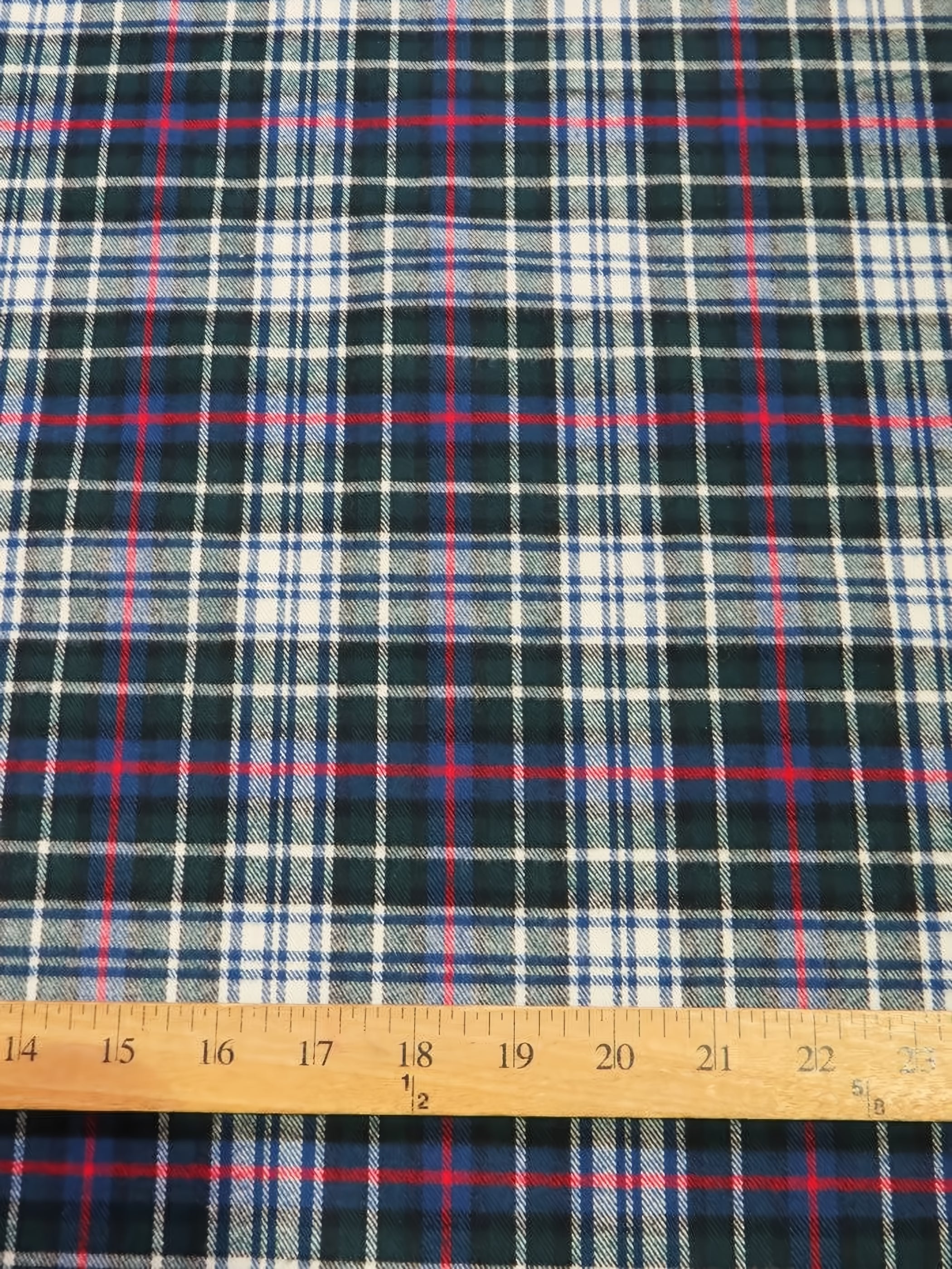 Heavy Tartan Plaid Uniform Apparel Flannel Fabric / Green/Navy/White / Sold By The Yard