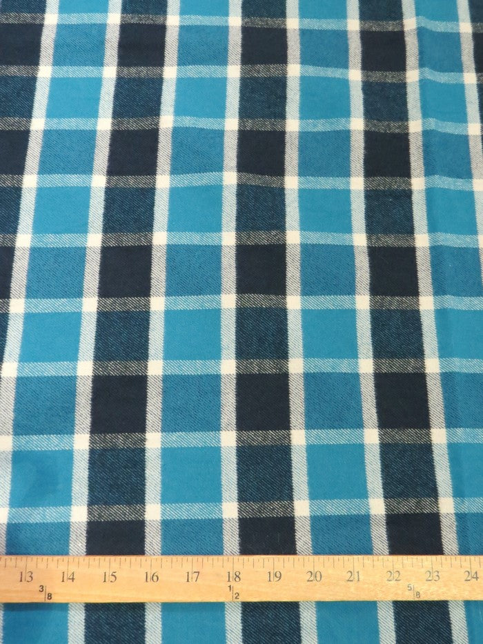 Heavy Tartan Plaid Uniform Apparel Flannel Fabric / Blue/Black/White / Sold By The Yard