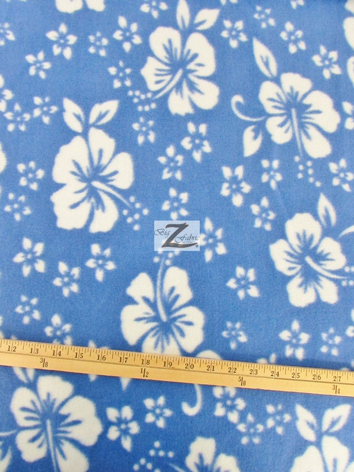 Fleece Printed Fabric Flower Hawaiian / Baby Blue / Sold By The Yard