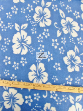Fleece Printed Fabric Flower Hawaiian / Baby Blue / Sold By The Yard