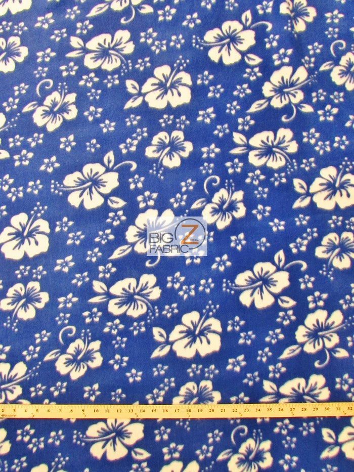 Fleece Printed Fabric Flower Hawaiian / Blue / Sold By The Yard