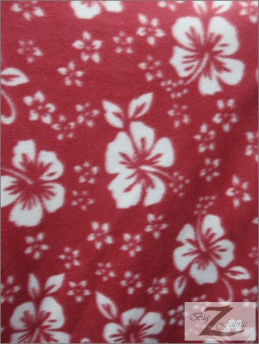 Fleece Printed Fabric Flower Hawaiian / Red / Sold By The Yard